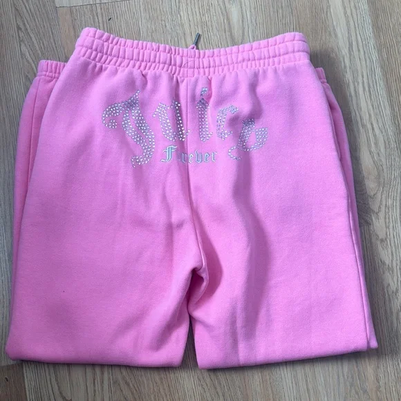 Juicy Couture Forever‎ Pink Rhinestone Logo Sweatpants Women's Size L - Picture 2 of 4